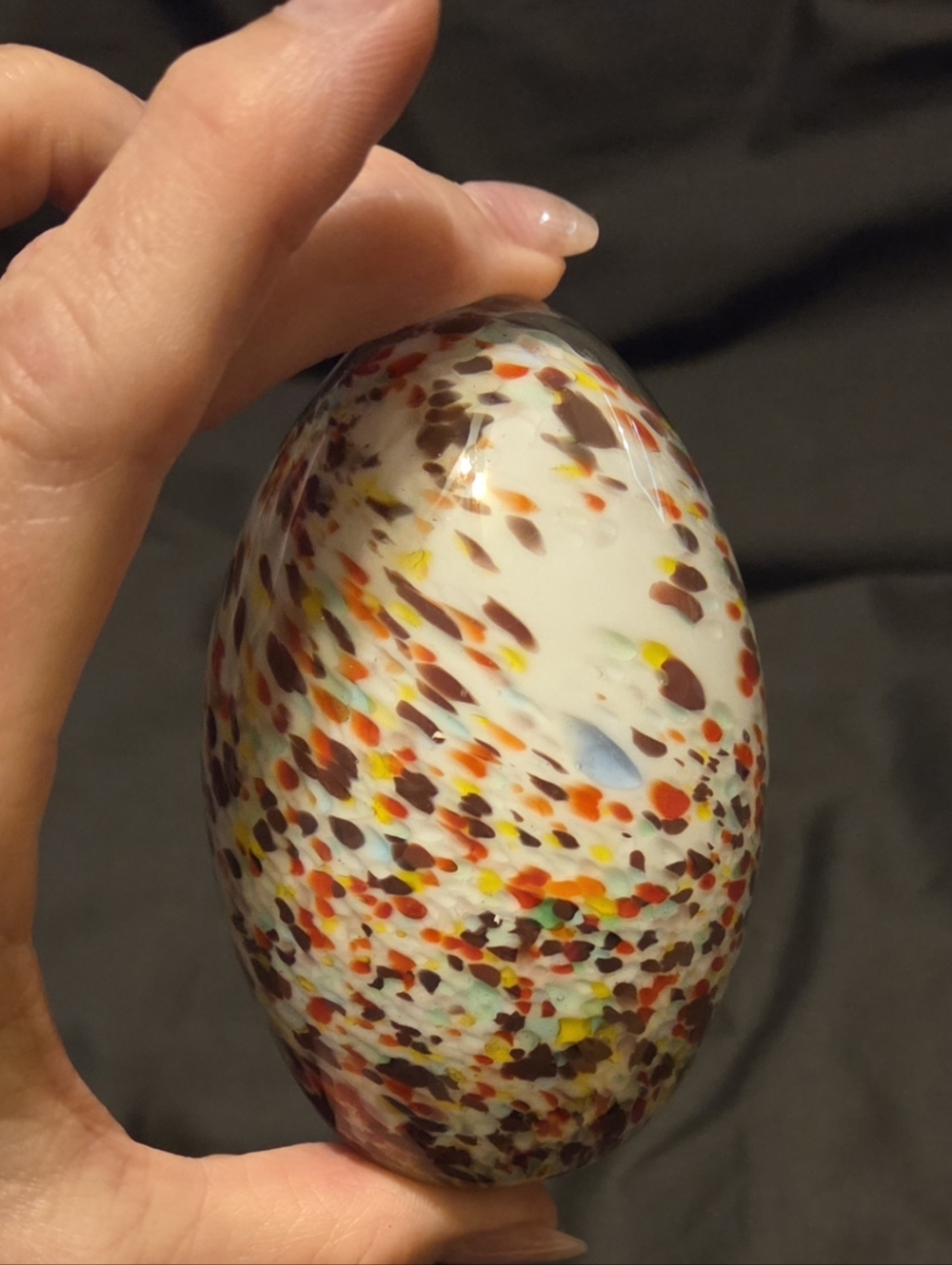 Vintage Retro Oval Egg Shape Paperweight Art Glass Speckled Vibrant Colors 3.5x2